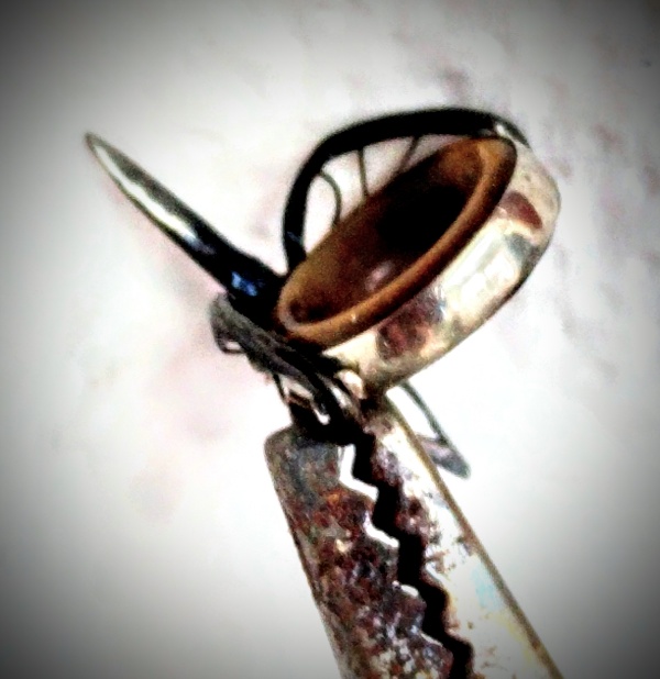 Einlöten des Ringes - kleines Stückchen Zinn mit Lötfett positioniert